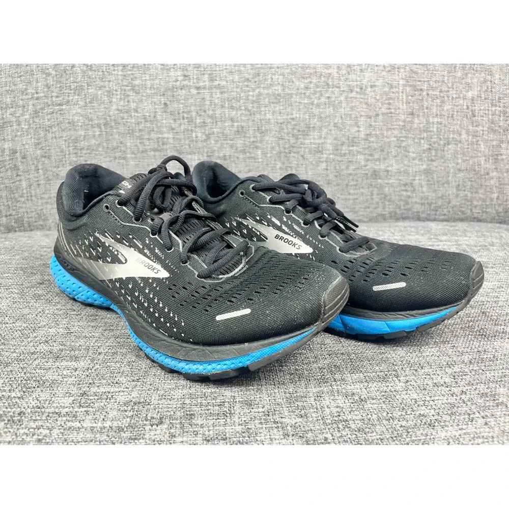 Brooks Ghost 13 Men Running Shoes Black Blue Silver Size 10.5 Sneakers Medium(D)